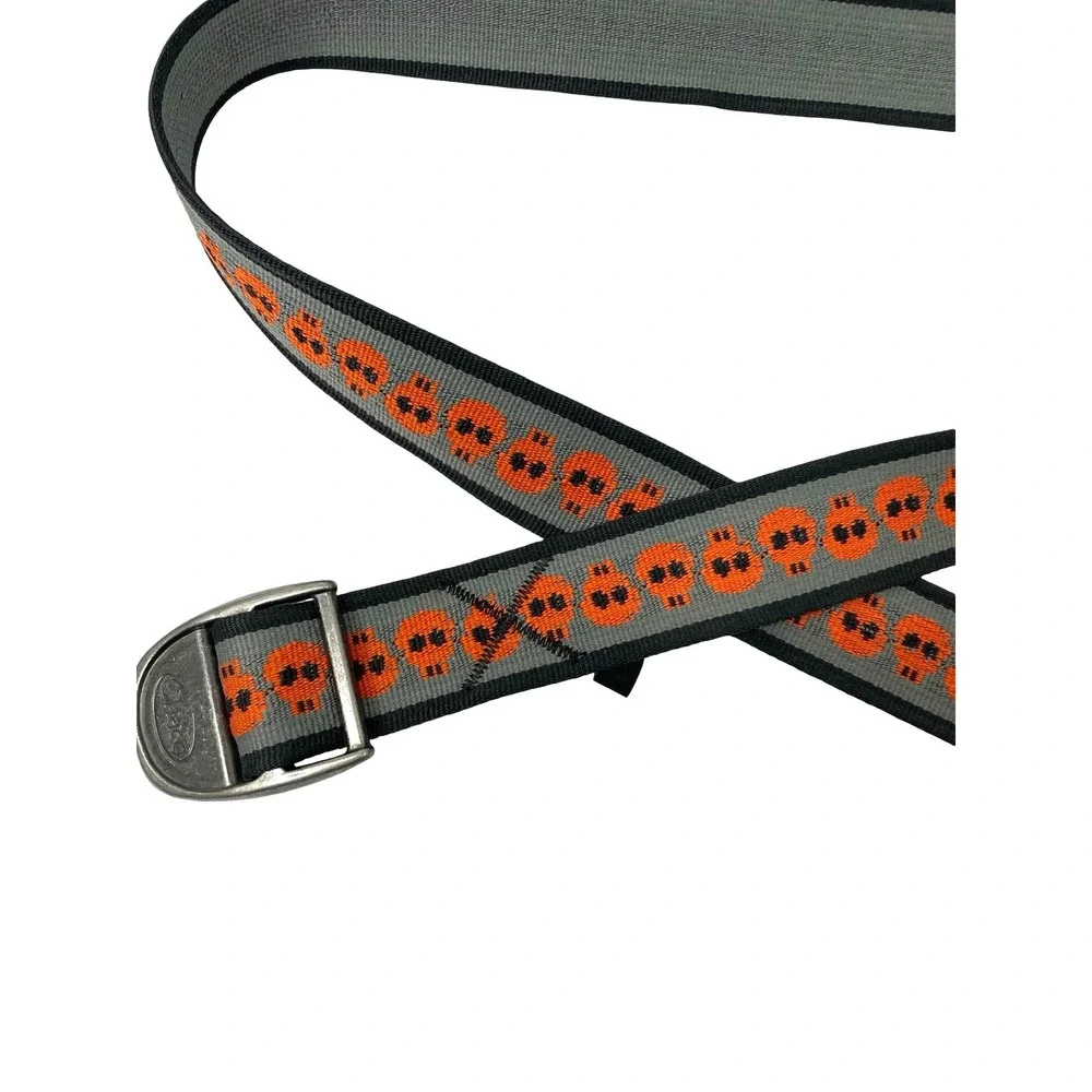 Chaco Webbing skull‎ print belt One Size braided silver tone buckle gray orange